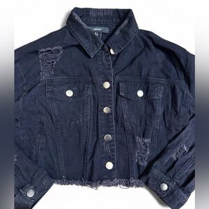 Forever 21 Black Distressed Cropped Denim Jacket Small